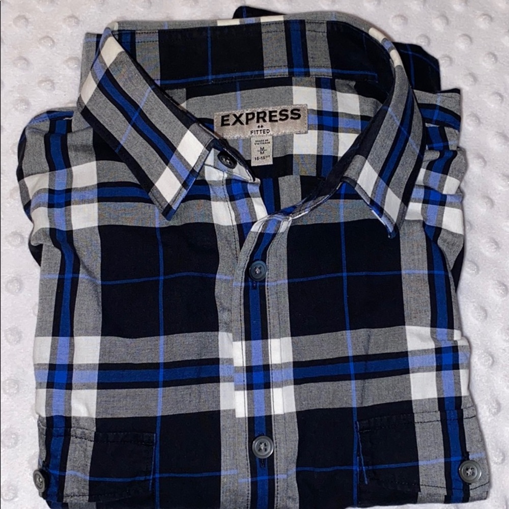 Express Men’s Fitted Medium Plaid Dress Shirt